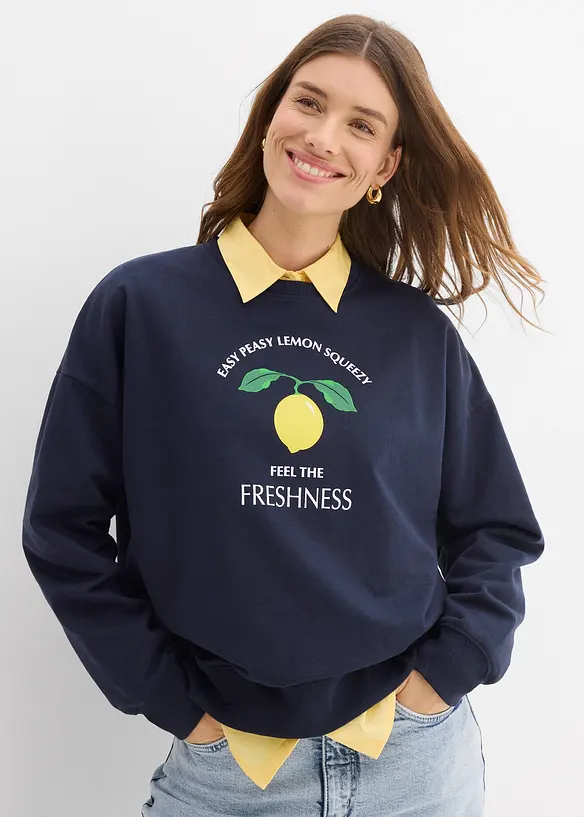 Oversize-Sweatshirt in blau von vorne (im Anschnitt) - bonprix