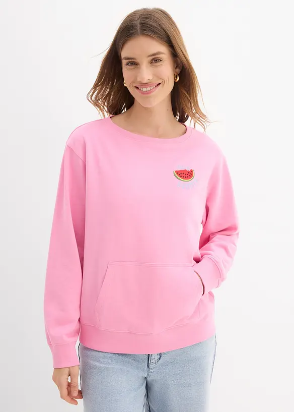 Sweatshirt aus reiner Baumwolle in rosa von vorne (im Anschnitt) - bonprix