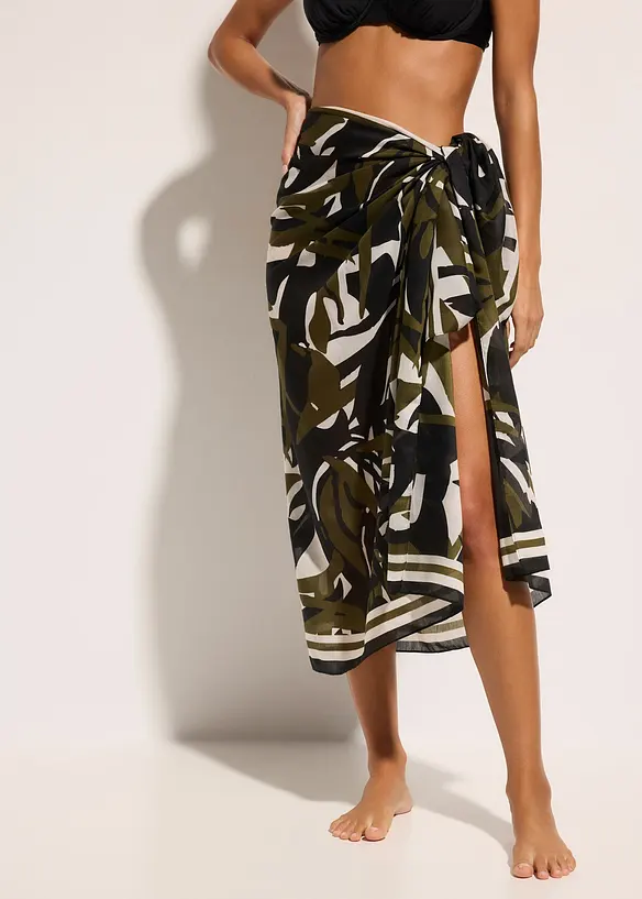 Transparenter Strandpareo in schwarz von vorne - bonprix