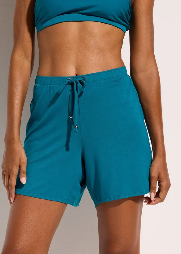 Strandshorts aus fließendem Viskose-Mix in petrol von vorne - bonprix