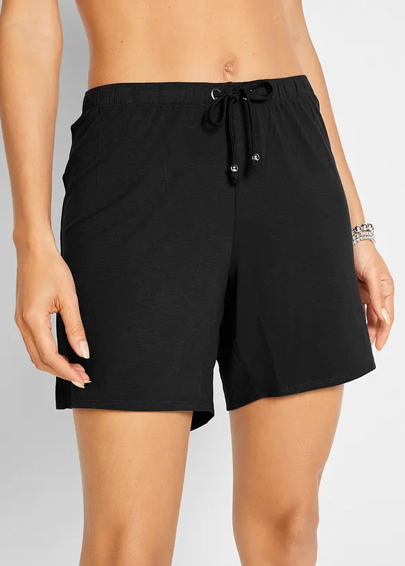 Strandshorts aus fließendem Viskose-Mix in schwarz von vorne - bonprix Strandshorts aus fließendem Viskose-Mix in schwarz von vorne - bonprix