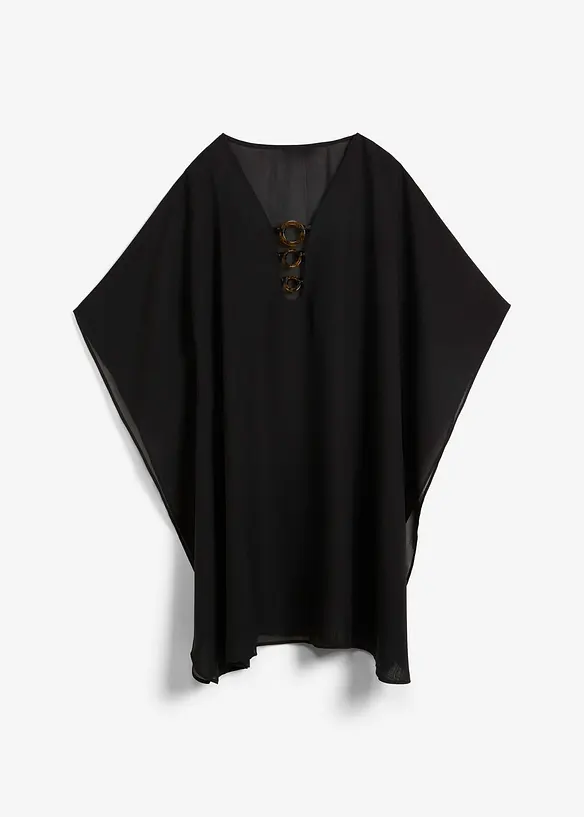 Strandtunika aus leichtem Chiffon in schwarz von vorne - bonprix