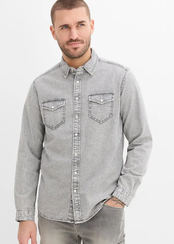Jeanshemd aus reiner Bio-Baumwolle in grau von vorne (im Anschnitt) - bonprix