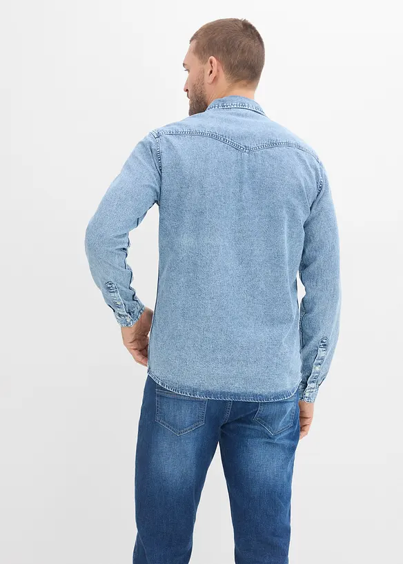 Jeanshemd aus reiner Bio-Baumwolle in blau von hinten (im Anschnitt) - bonprix