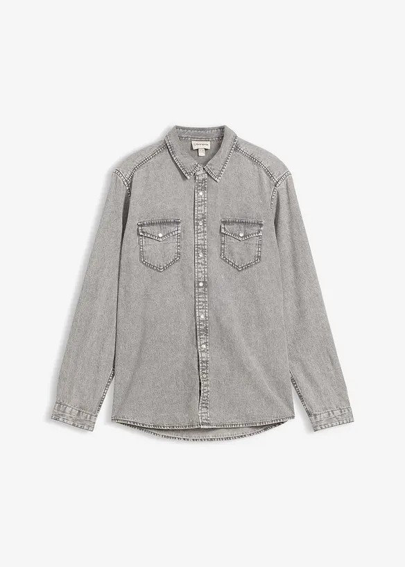 Jeanshemd aus reiner Bio-Baumwolle in grau von vorne - bonprix