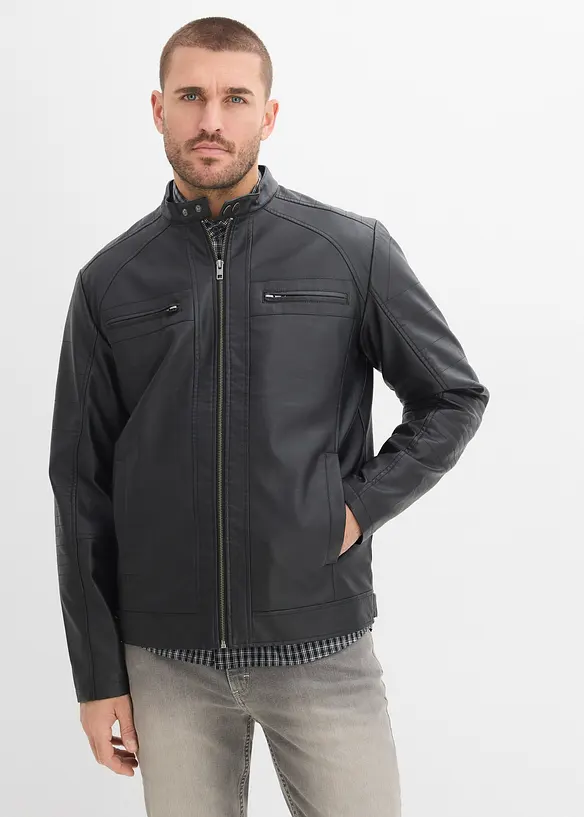 Lederimitat-Jacke in Regular Fit in schwarz von vorne (im Anschnitt) - bonprix