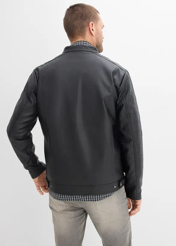 Lederimitat-Jacke in Regular Fit in schwarz von hinten (im Anschnitt) - bonprix