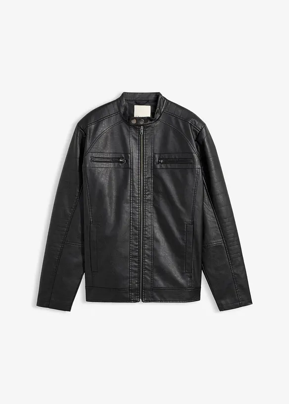 Lederimitat-Jacke in Regular Fit in schwarz von vorne - bonprix