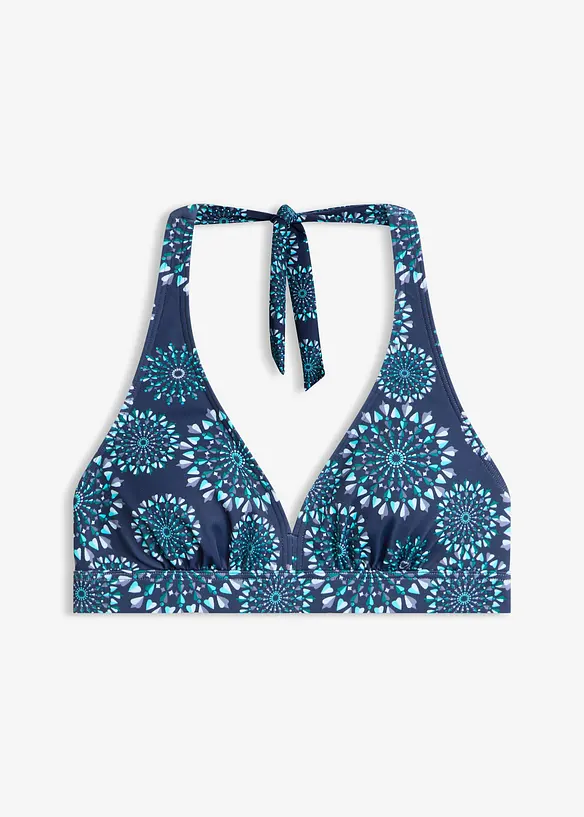 Neckholder-Bikinioberteil mit V-Ausschnitt in blau von vorne - bonprix