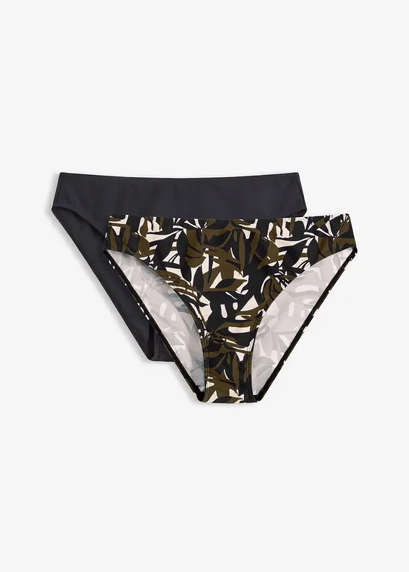 Bikinihose (2er Pack) uni und bedruckt in schwarz von vorne - bonprix