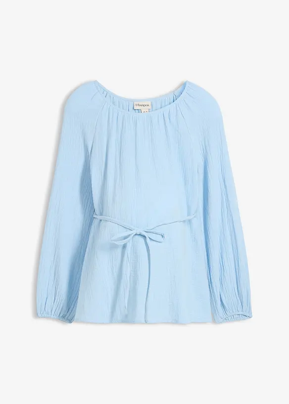 Umstandsbluse aus reinem Baumwollmusselin in blau von vorne - bonprix