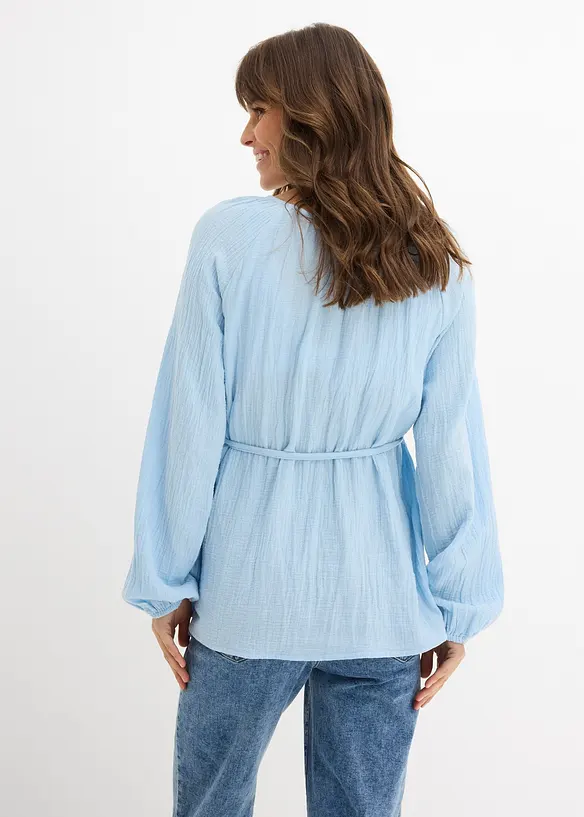 Umstandsbluse aus reinem Baumwollmusselin in blau von hinten (im Anschnitt) - bonprix