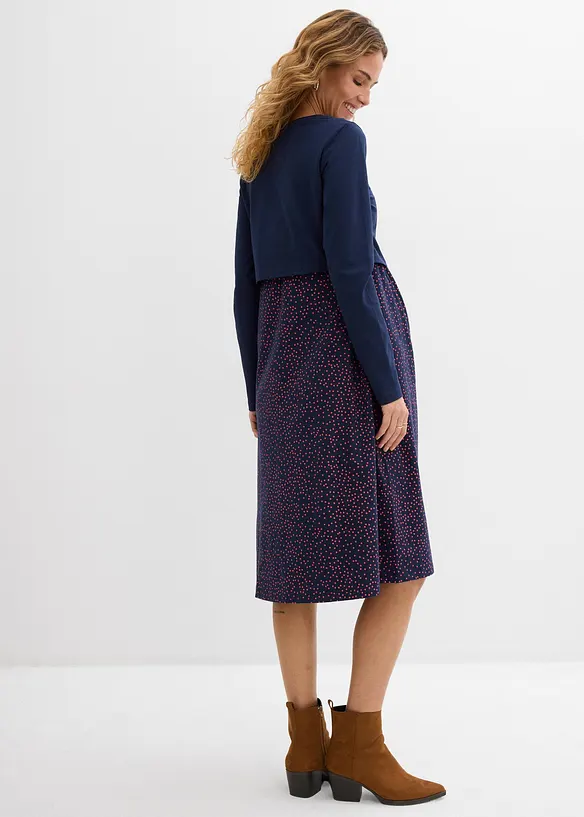 3-in-1 Set aus Umstands-Stillkleid + Shirt aus Bio-Baumwolle (2-tlg. Set) in blau von hinten (Totalaufnahme) - bonprix