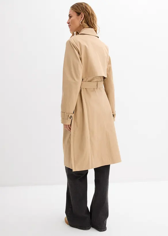 3-in-1 Trenchcoat für die Schwangerschaft und danach mit Trageeinsatz in beige von hinten (Totalaufnahme) - bonprix