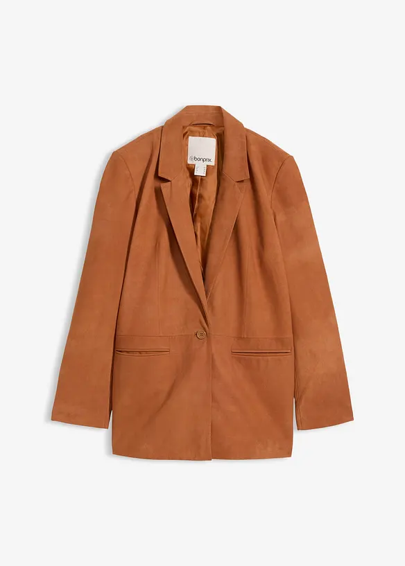 Blazer aus Veloursleder in braun von vorne - bonprix