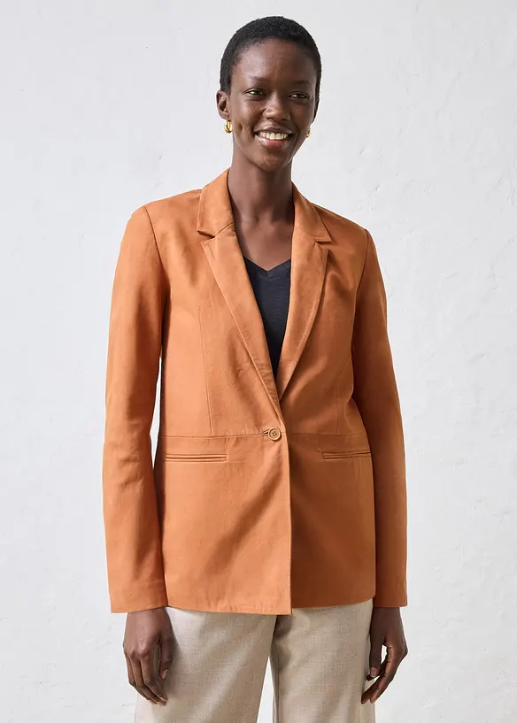 Blazer aus Veloursleder in braun von vorne (im Anschnitt) - bonprix