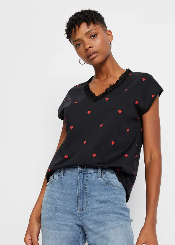 Shirt aus reiner Baumwolle in schwarz von vorne (im Anschnitt) - bonprix