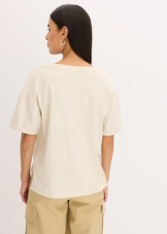 Oversize-Shirt aus reiner Baumwolle in beige von hinten (im Anschnitt) - bonprix