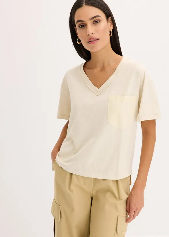 Oversize-Shirt aus reiner Baumwolle in beige von vorne (im Anschnitt) - bonprix