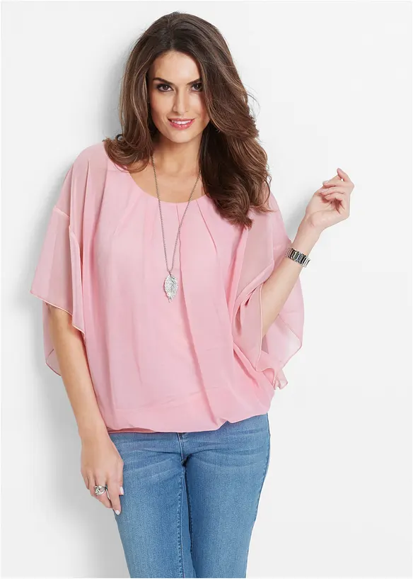 Chiffonbluse mit Fledermausärmel in rosa von vorne (im Anschnitt) - bonprix