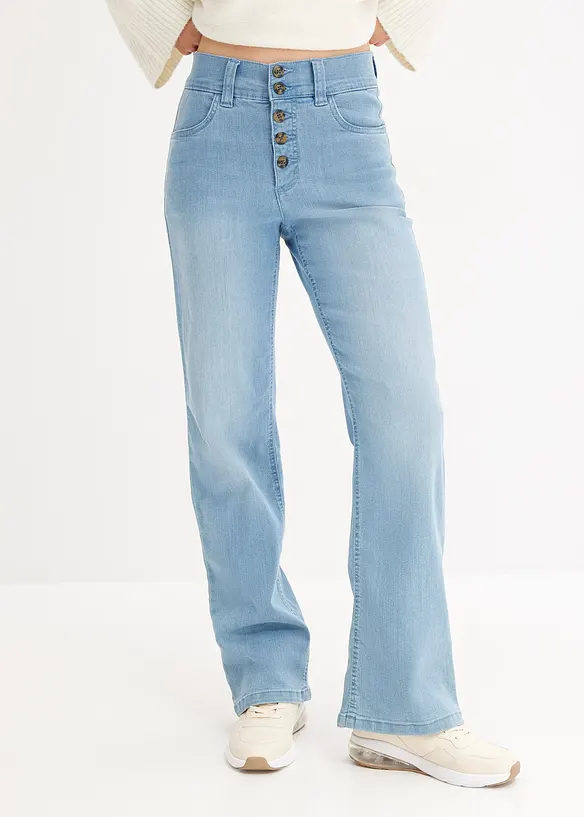 Straight-Jeans High Waist, Stretch in blau von vorne - bonprix
