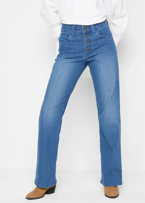 Straight-Jeans High Waist, Stretch in blau von vorne - bonprix
