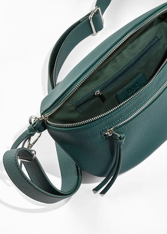 Bauchtasche mit austauschbarem Trageriemen in grün geöffnet - bonprix