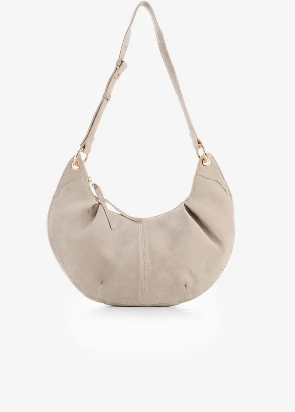 Umhängetasche aus Veloursleder in beige von vorne - bonprix