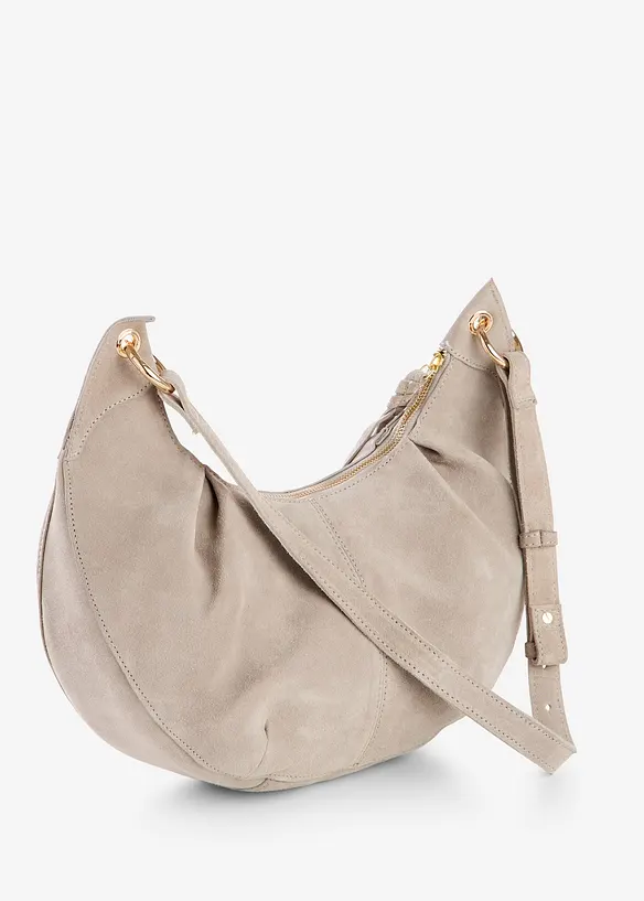 Umhängetasche aus Veloursleder in beige von hinten - bonprix