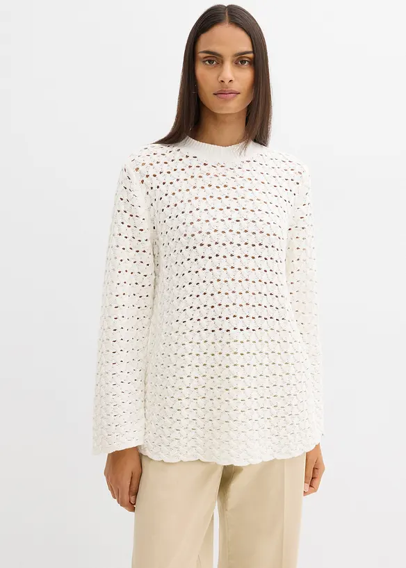 Ajour-Strickpullover in weiß von vorne (im Anschnitt) - bonprix