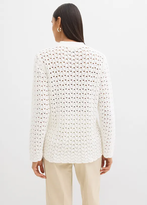 Ajour-Strickpullover in weiß von hinten (im Anschnitt) - bonprix