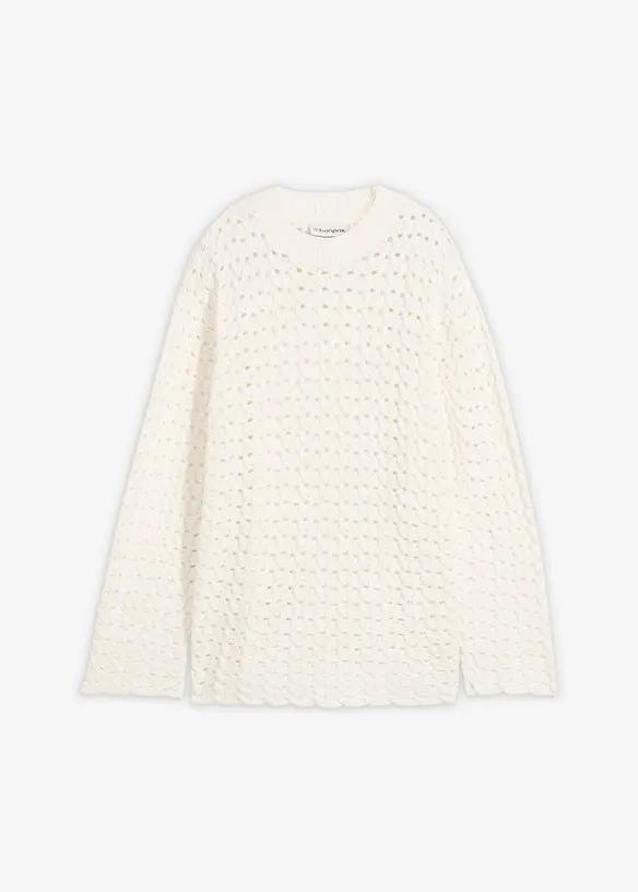 Ajour-Strickpullover in weiß von vorne - bonprix