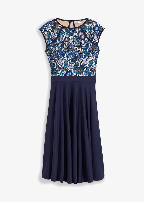 Midikleid mit Spitze in blau von vorne - bonprix Midikleid mit Spitze in blau von vorne - bonprix