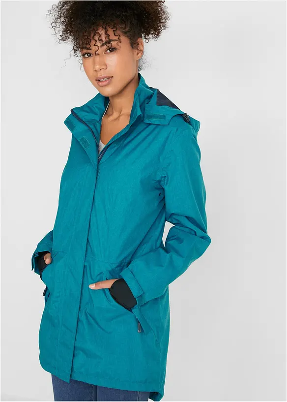 Wasserdichter Funktions-Parka in petrol von vorne (im Anschnitt) - bonprix