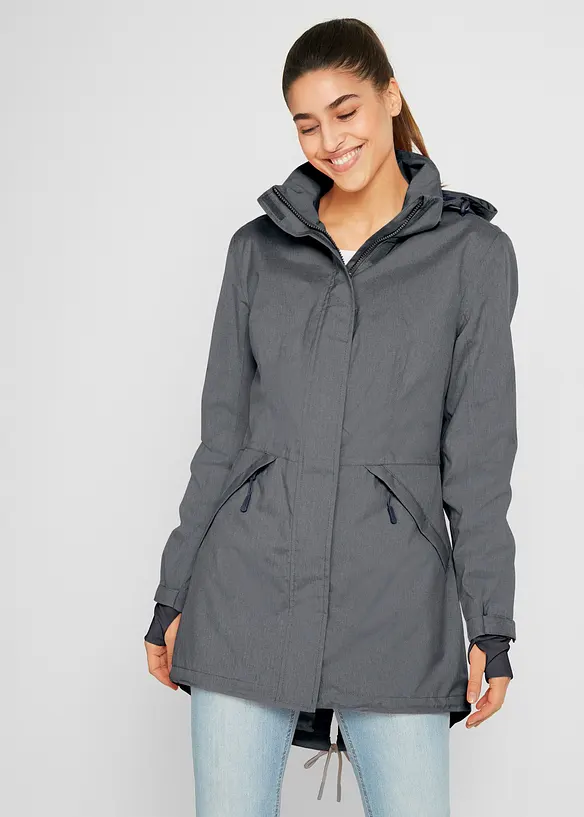 Wasserdichter Funktions-Parka in grau von vorne (im Anschnitt) - bonprix