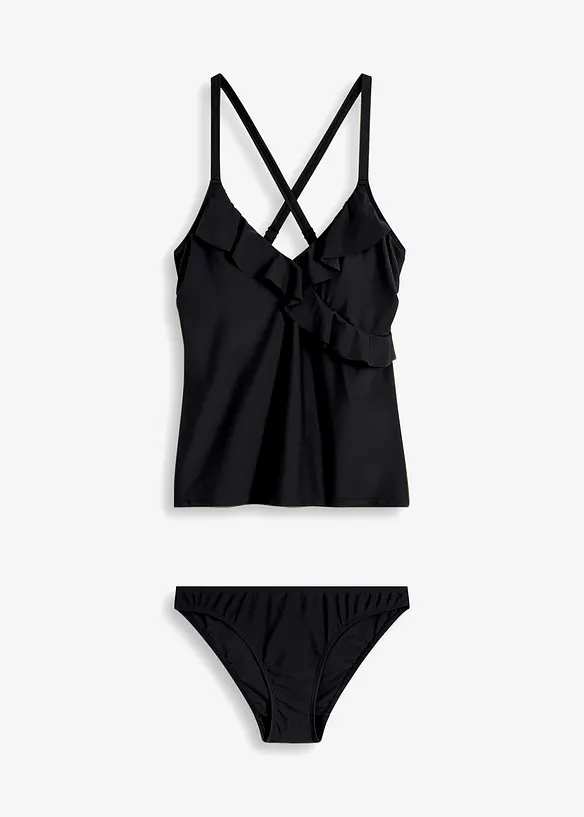 Tankini (2-tlg.Set) mit Volants in schwarz von vorne - bonprix