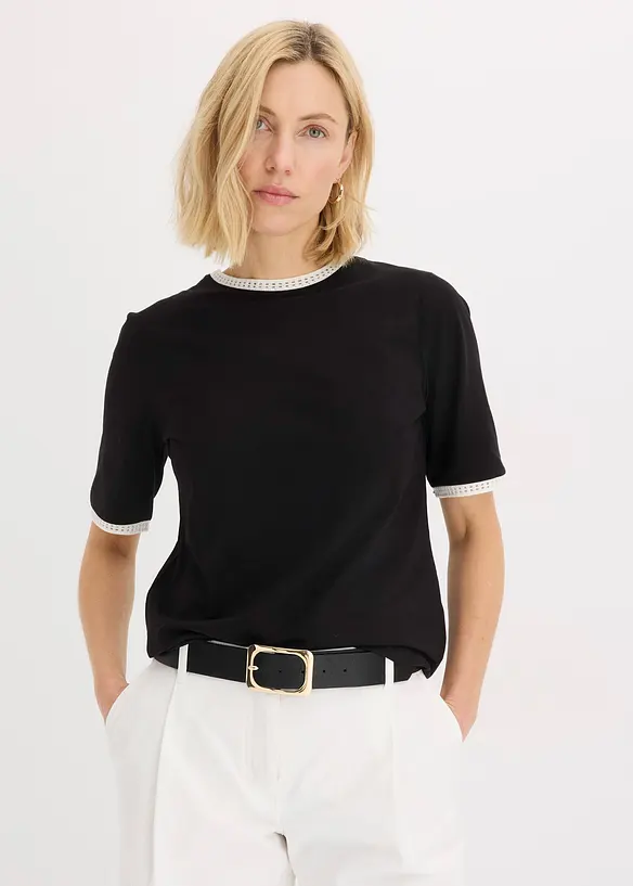 Shirt mit Spitzenborte in schwarz von vorne (im Anschnitt) - bonprix Shirt mit Spitzenborte in schwarz von vorne (im Anschnitt) - bonprix