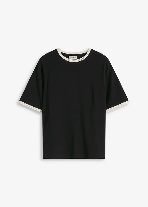 Shirt mit Spitzenborte in schwarz von vorne - bonprix Shirt mit Spitzenborte in schwarz von vorne - bonprix