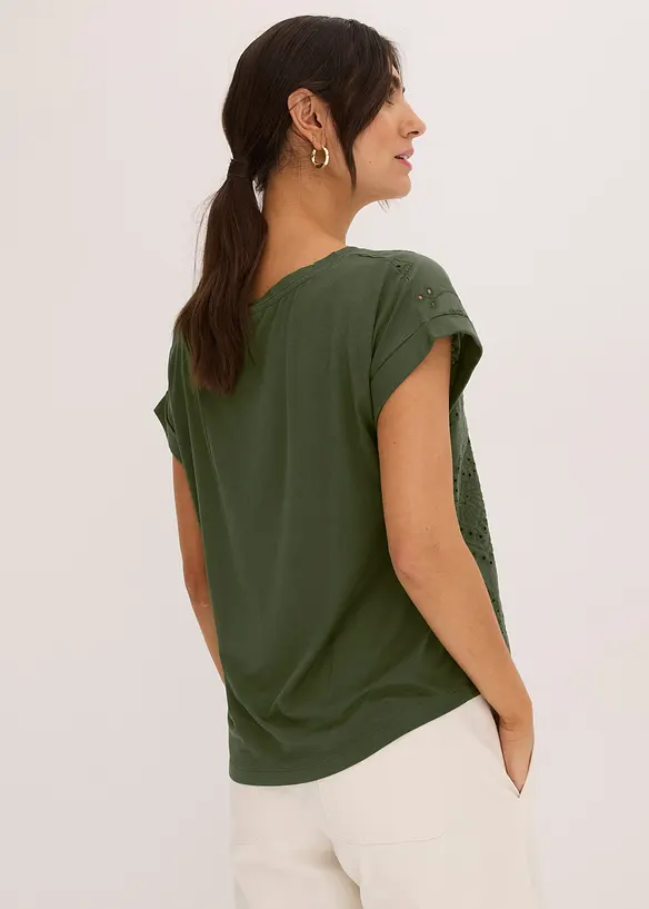 Shirt mit Lochspitze in grün von hinten (im Anschnitt) - bonprix