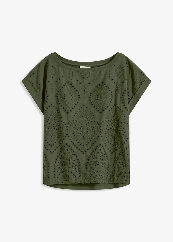 Shirt mit Lochspitze in grün von vorne - bonprix