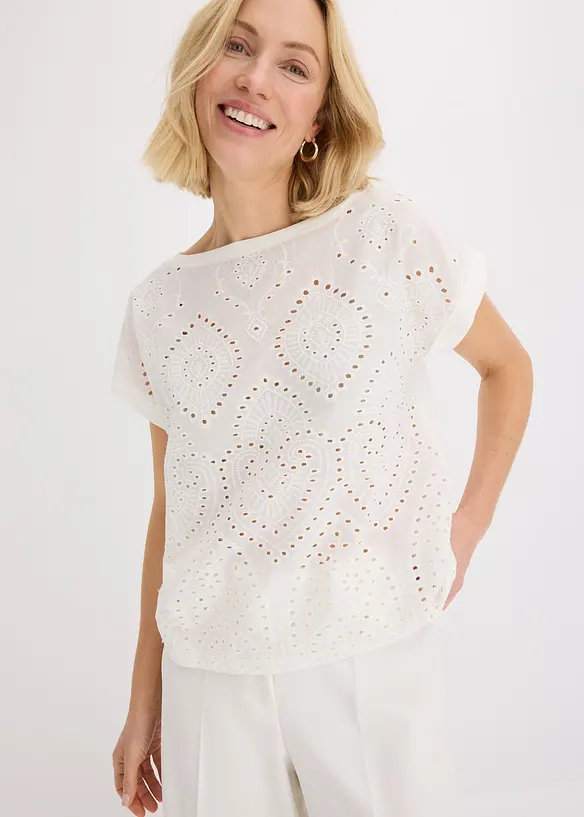 Shirt mit Lochspitze in weiß von vorne (im Anschnitt) - bonprix Shirt mit Lochspitze in weiß von vorne (im Anschnitt) - bonprix