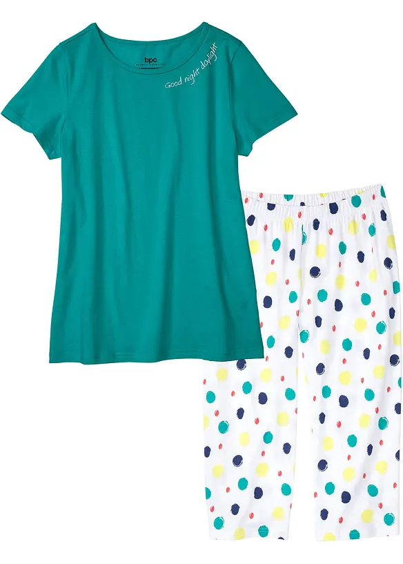 Capri Pyjama aus reiner Baumwolle in grün von vorne - bonprix