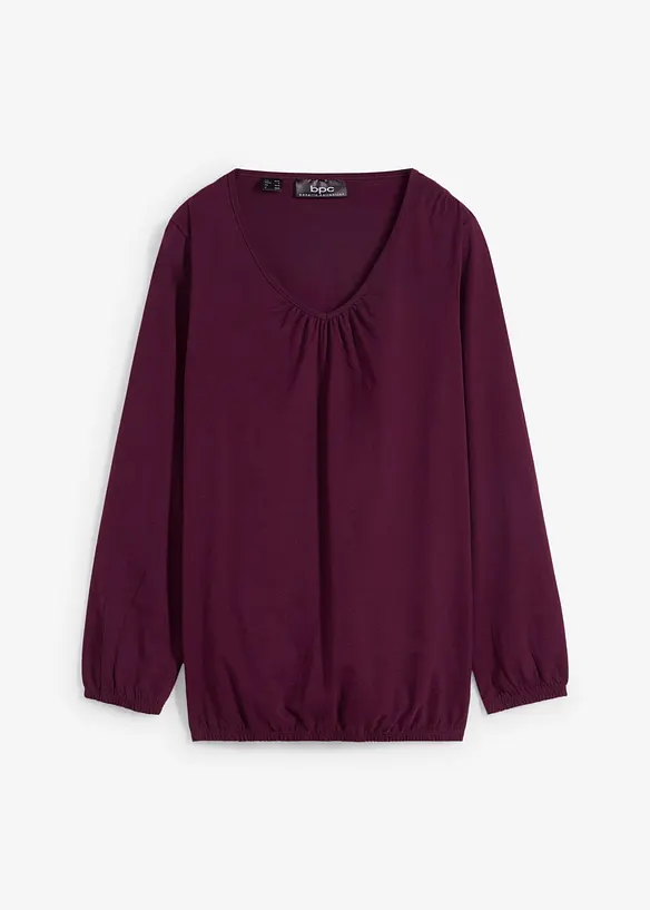 Langarmshirt mit Gummizug aus reiner Baumwolle in lila von vorne - bonprix