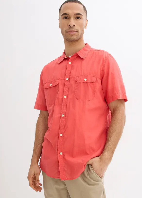 Kurzarmhemd aus Baumwolle in Regular Fit in pink von vorne (im Anschnitt) - bonprix