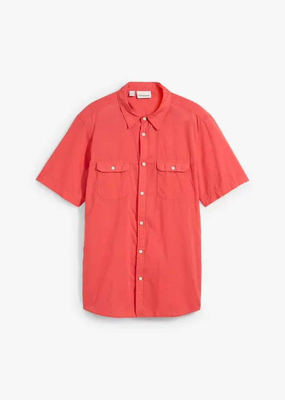 Kurzarmhemd aus Baumwolle in Regular Fit in pink von vorne - bonprix