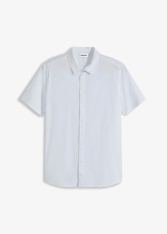Stretch-Kurzarmhemd in Slim Fit in weiß von vorne - bonprix