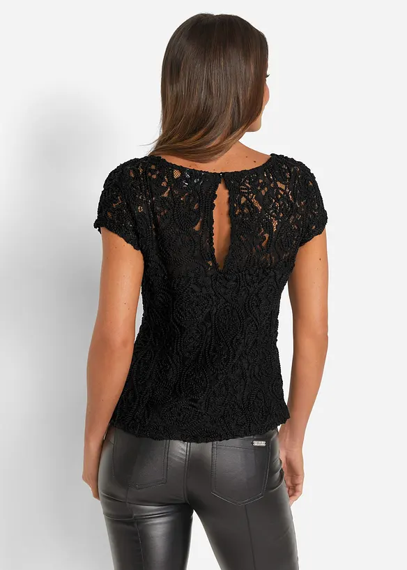 Blusenshirt mit Spitze in schwarz von hinten (im Anschnitt) - bonprix