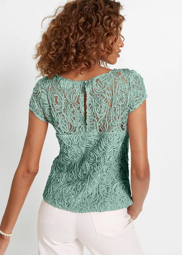 Blusenshirt mit Spitze in grün von hinten (im Anschnitt) - bonprix