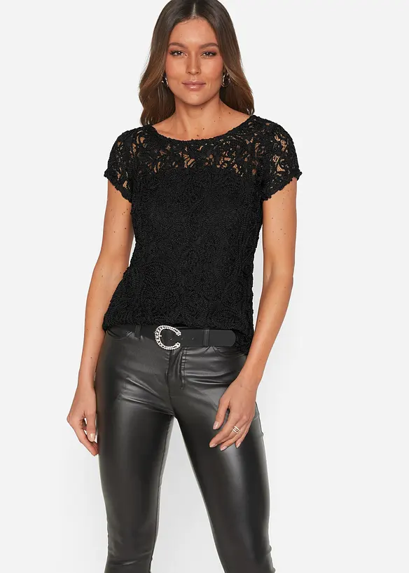 Blusenshirt mit Spitze in schwarz von vorne (im Anschnitt) - bonprix