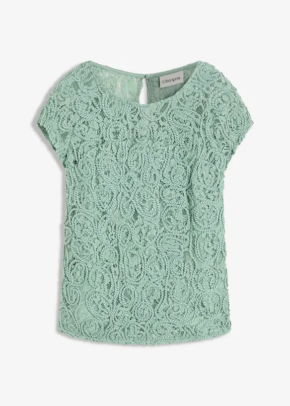 Blusenshirt mit Spitze in grün von vorne - bonprix